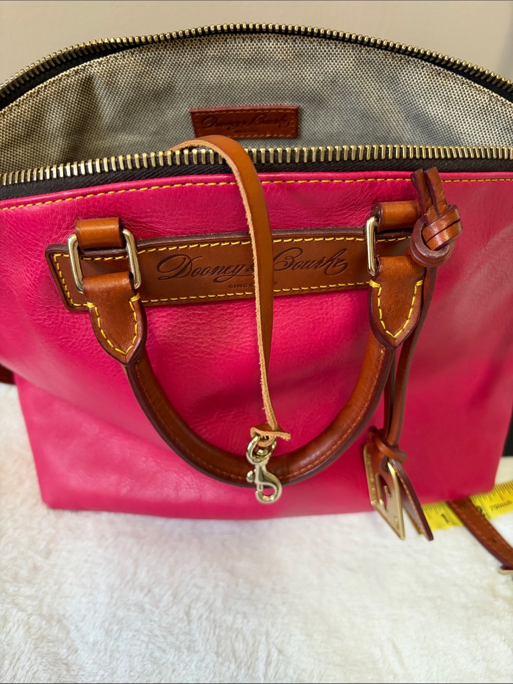 Dooney & Bourke Hot Pink Leather Satchel with Brown Trim - Picture 12 of 16